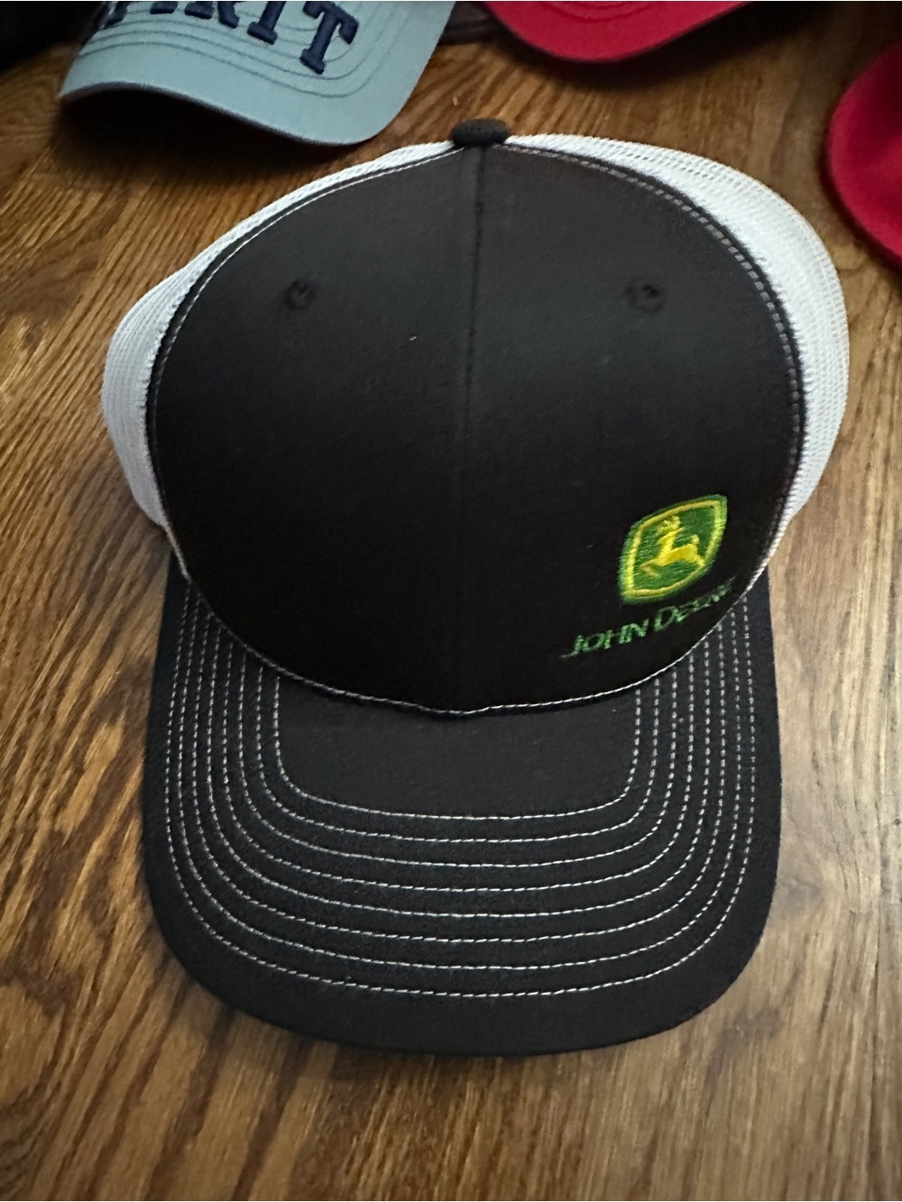 John Deere Black & White Mesh Trucker Hat with Green Logo